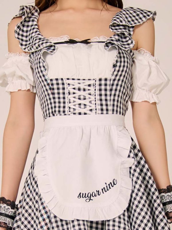 画像19: 【SALE!!】【即日発送！】【ハロウィン】ギンガムチェックメイドワンピース 【コスプレ5点セット】[HC03]