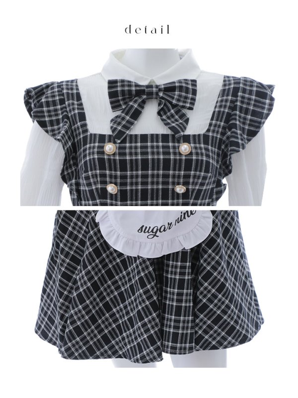 画像13: 【SALE!!】【即日発送！】【ハロウィン】ブラックチェックメイドワンピース 【コスプレ5点セット】[OF04]