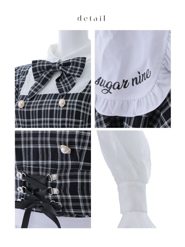 画像14: 【SALE!!】【即日発送！】【ハロウィン】ブラックチェックメイドワンピース 【コスプレ5点セット】[OF04]
