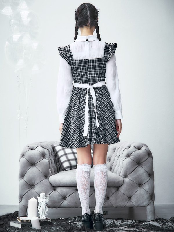 画像36: 【SALE!!】【即日発送！】【ハロウィン】ブラックチェックメイドワンピース 【コスプレ5点セット】[HC03]