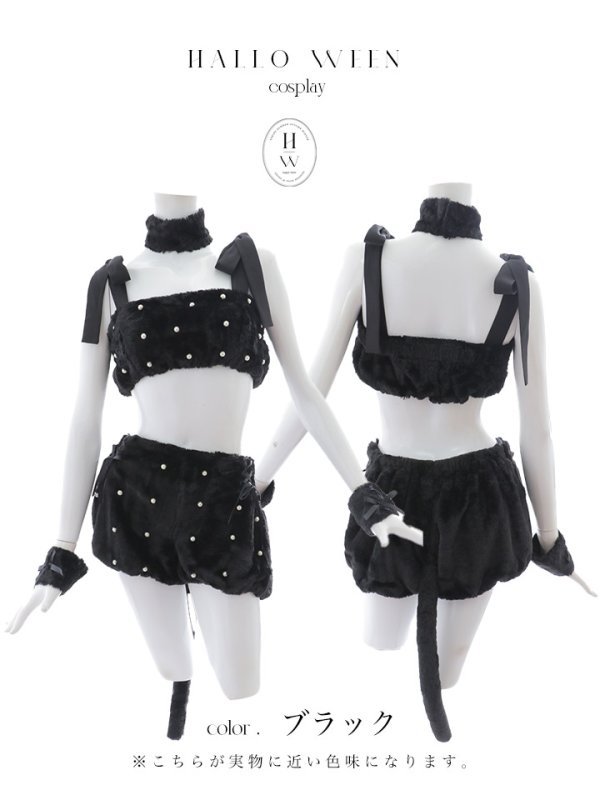 画像45: 【即日発送】【ハロウィン】 もこもこキャットリボンセットアップ 【コスプレ6点セット】 【Fサイズ/3カラー】[HC03]