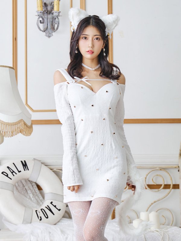 画像11: 【即日発送！】【ハロウィン】キャットスタッズオフショルワンピース 【コスプレ4点セット】【XS-XLサイズ/２カラー】[OF04]