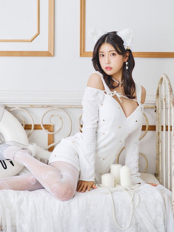 画像6: 【即日発送！】【ハロウィン】キャットスタッズオフショルワンピース 【コスプレ4点セット】【XS-XLサイズ/２カラー】[OF04]