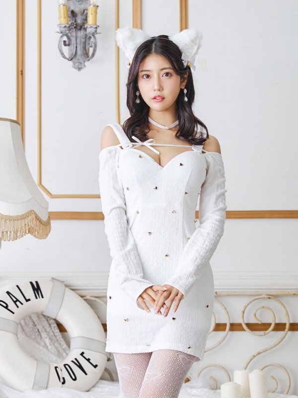 画像10: 【即日発送！】【ハロウィン】キャットスタッズオフショルワンピース 【コスプレ4点セット】【XS-XLサイズ/２カラー】[OF04]