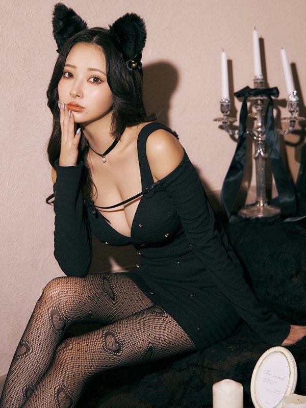 画像23: 【即日発送！】【ハロウィン】キャットスタッズオフショルワンピース 【コスプレ4点セット】【XS-XLサイズ/２カラー】[OF04]