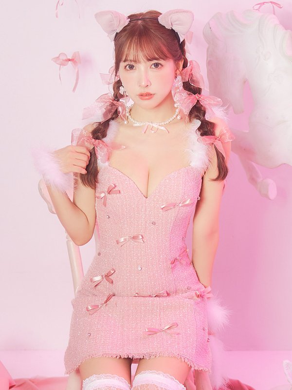 画像6: 【SALE!!】【即日発送！】【ハロウィン】猫リボンツイードワンピース 【コスプレ5点セット】 【XS-XLサイズ/2カラー】[OF01]