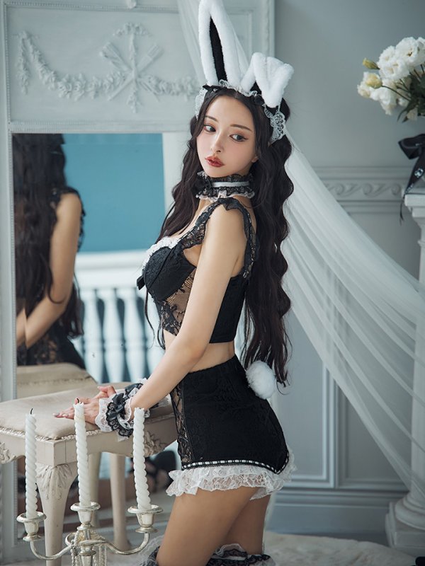 画像13: 【SALE!!】【即日発送！】【ハロウィン】 総レースバニーフリルセットアップ【コスプレ7点セット】【XS-Lサイズ/3カラー】[HC03]