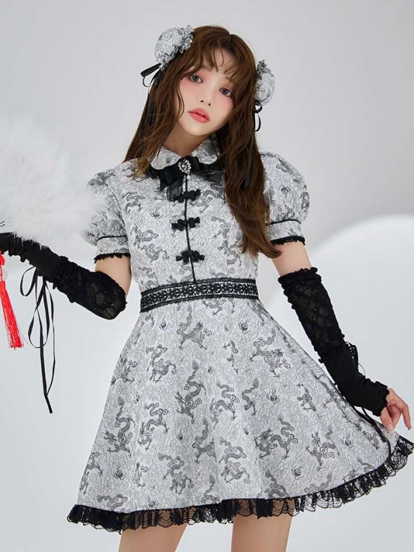 画像1: 【予約 / 9月上旬発送予定】【送料無料！】【ハロウィン】アームウォーマー付きフレアスカートチャイナ 【コスプレ5点セット】 【S-XLサイズ/4カラー】[OF03]