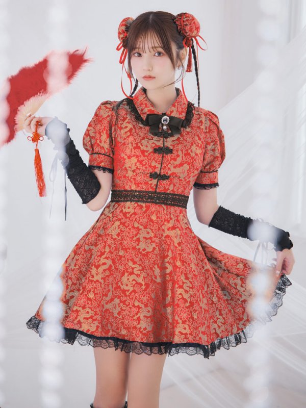 画像6: 【即日発送！】【ハロウィン】アームウォーマー付きフレアスカートチャイナ 【コスプレ5点セット】 【S-XLサイズ/２カラー】(SE01YN)[OF04]