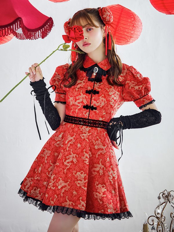 画像7: 【即日発送！】【ハロウィン】アームウォーマー付きフレアスカートチャイナ 【コスプレ5点セット】 【S-XLサイズ/２カラー】(SE01YN)[OF04]