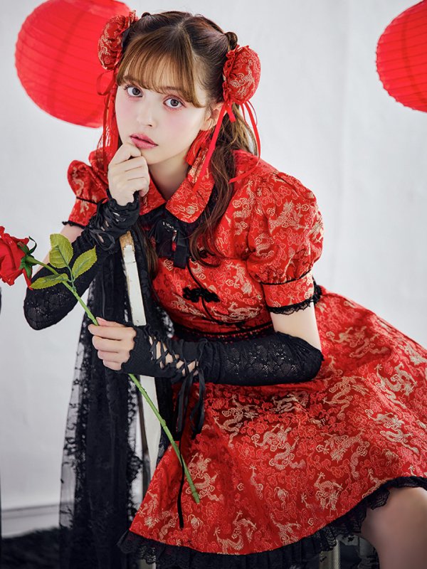 画像10: 【即日発送！】【ハロウィン】アームウォーマー付きフレアスカートチャイナ 【コスプレ5点セット】 【S-XLサイズ/２カラー】(SE01YN)[OF04]