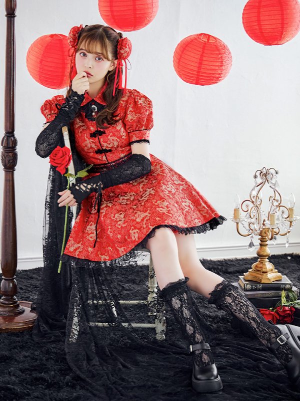 画像11: 【即日発送！】【ハロウィン】アームウォーマー付きフレアスカートチャイナ 【コスプレ5点セット】 【S-XLサイズ/２カラー】(SE01YN)[OF04]