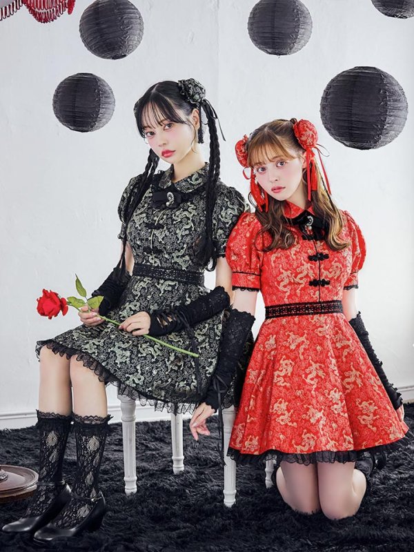 画像3: 【即日発送！】【ハロウィン】アームウォーマー付きフレアスカートチャイナ 【コスプレ5点セット】 【S-XLサイズ/２カラー】(SE01YN)[OF04]