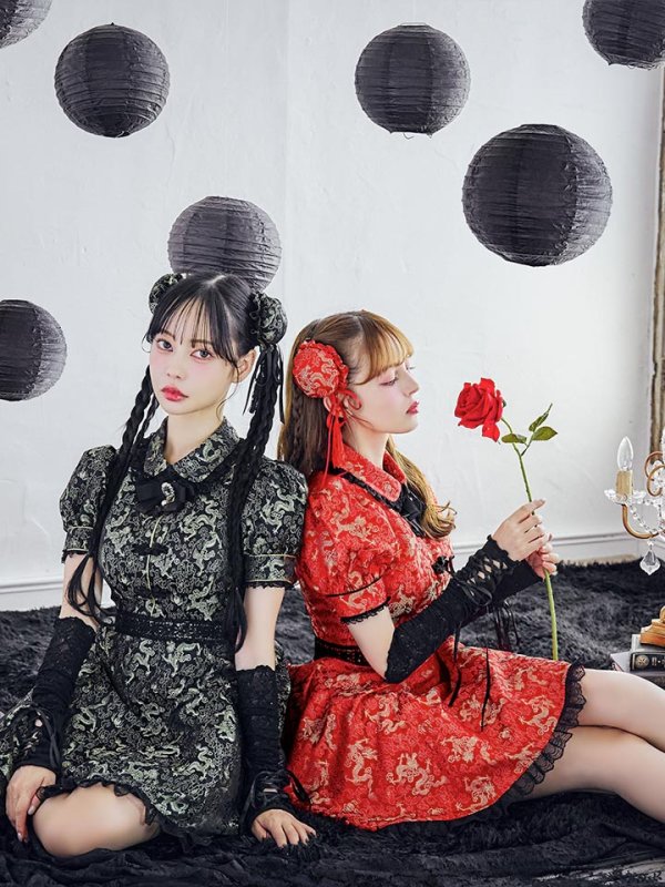 画像6: 【即日発送！】【ハロウィン】アームウォーマー付きフレアスカートチャイナ 【コスプレ5点セット】 【S-XLサイズ/２カラー】(SE01YN)[OF04]