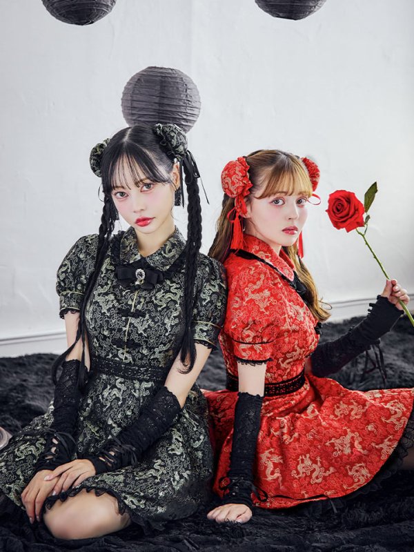 画像8: 【即日発送！】【ハロウィン】アームウォーマー付きフレアスカートチャイナ 【コスプレ5点セット】 【S-XLサイズ/２カラー】(SE01YN)[OF04]