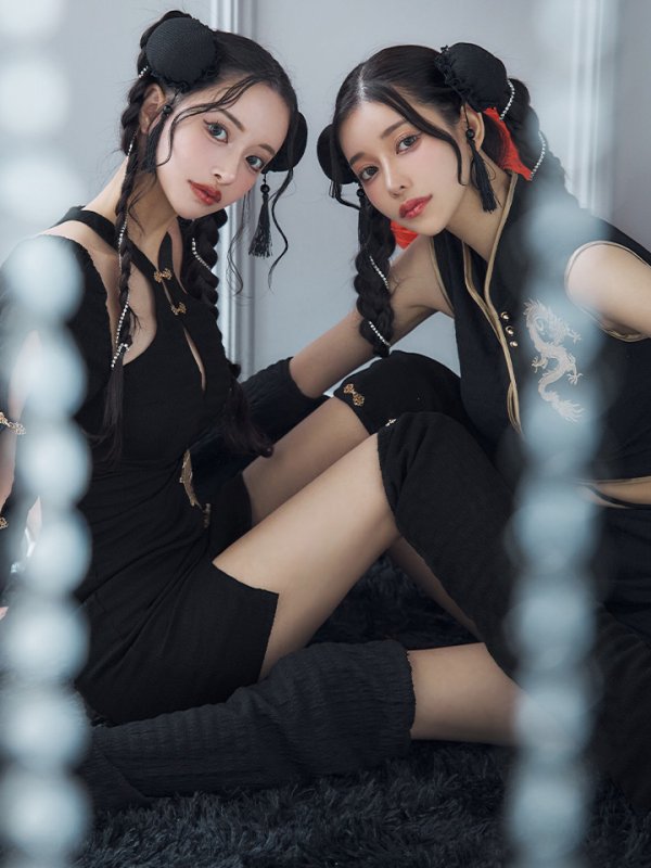 画像4: 【ハロウィン】ドラゴンプリントチャイナセットアップ 【コスプレ5点セット】【XS-Mサイズ/1カラー】ドラゴンプリントチャイナドレス 【コスプレ3点セット】【XS-Lサイズ/1カラー】(SE01YN)[HC03]