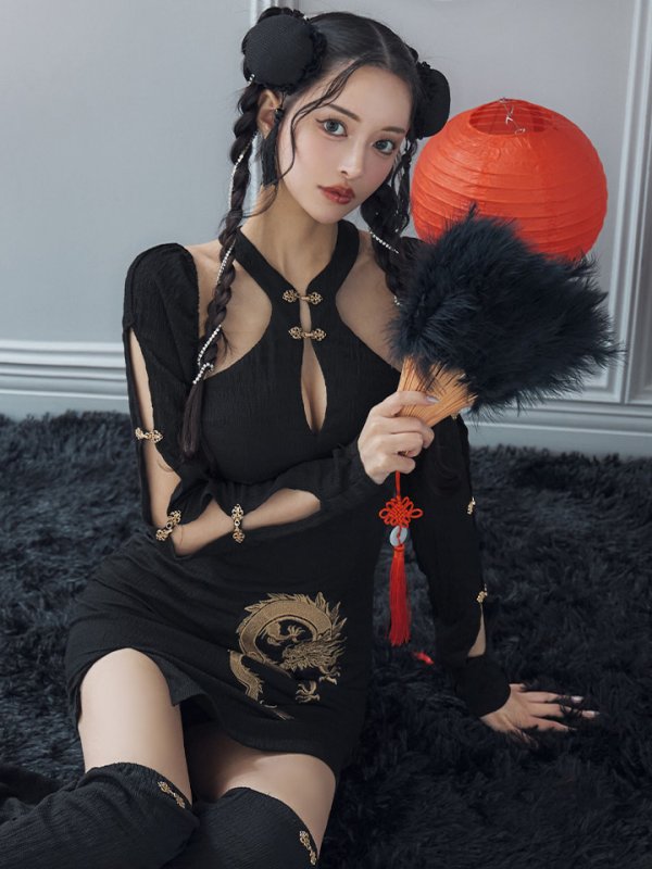 画像5: 【ハロウィン】ドラゴンプリントチャイナドレス 【コスプレ3点セット】【XS-Lサイズ/1カラー】(SE01YN)[OF04]