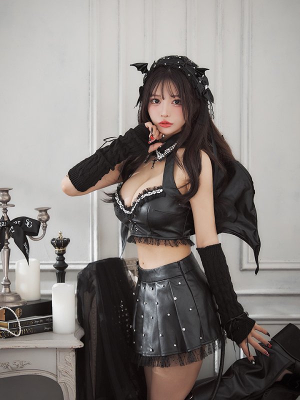 画像26: 【即日発送】【送料無料！】【ハロウィン】【うづきふうかコラボ】 レザーデビルセットアップ 【コスプレ6点セット】[HC03]