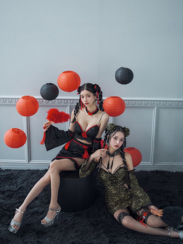 画像3: 【ハロウィン】ベルスリーブチャイナセットアップ 【コスプレ5点セット】【XS-Mサイズ/1カラー】オフショルチャイナワンピース 【コスプレ6点セット】 【XS-Lサイズ/3カラー】(SE01YN)[OF04]