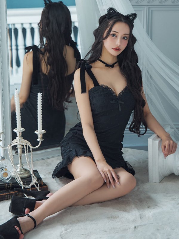 画像3: 【SALE!!】【ハロウィン】ドットレースベビードールワンピース 【コスプレ3点セット】【XS-Lサイズ/1カラー】[HC03]