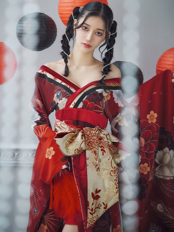 画像9: 【即日発送！】【ハロウィン】花魁ショートインロングワンピース 【コスプレ】【S-XLサイズ/2カラー】[OF01]