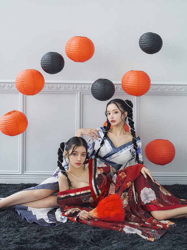 画像3: 【即日発送！】【ハロウィン】花魁ショートインロングワンピース 【コスプレ】【S-XLサイズ/2カラー】[OF01]