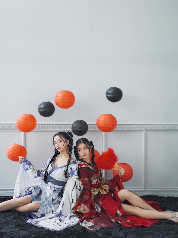 画像4: 【即日発送！】【ハロウィン】花魁ショートインロングワンピース 【コスプレ】【S-XLサイズ/2カラー】[OF01]