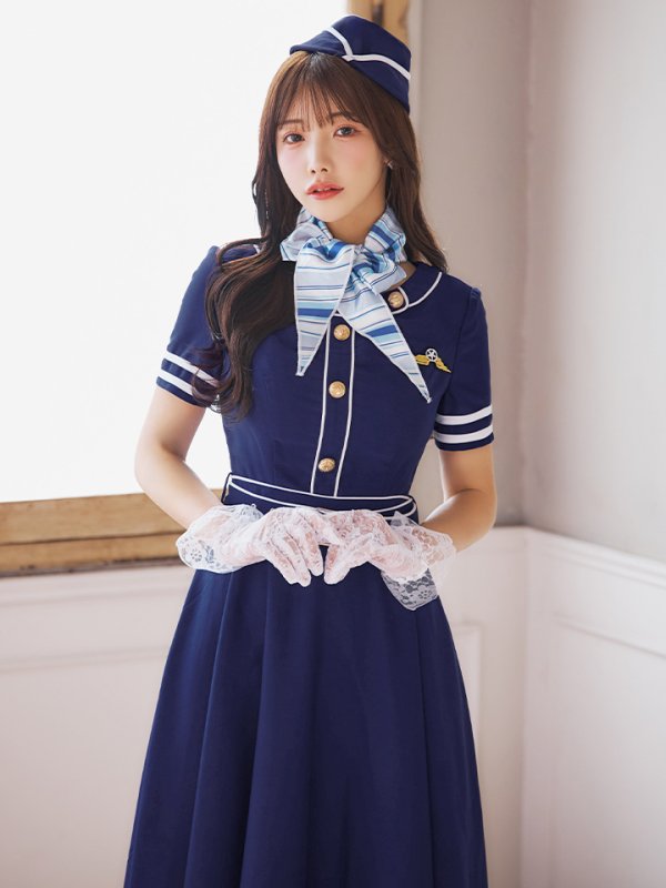 画像11: 【即日発送！】【ハロウィン】CAロングフレアワンピース 【コスプレ5点セット】 【S-XLサイズ/1カラー】[OF01]