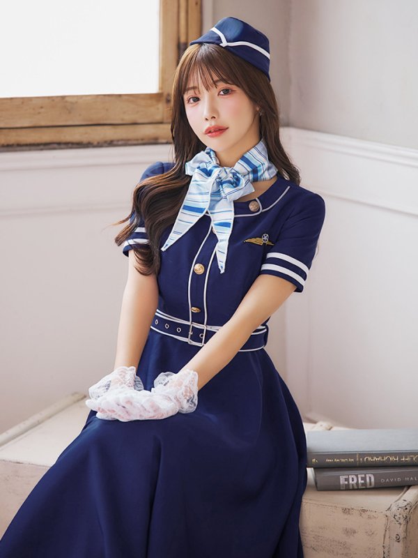 画像6: 【即日発送！】【ハロウィン】CAロングフレアワンピース 【コスプレ5点セット】 【S-XLサイズ/1カラー】[OF01]