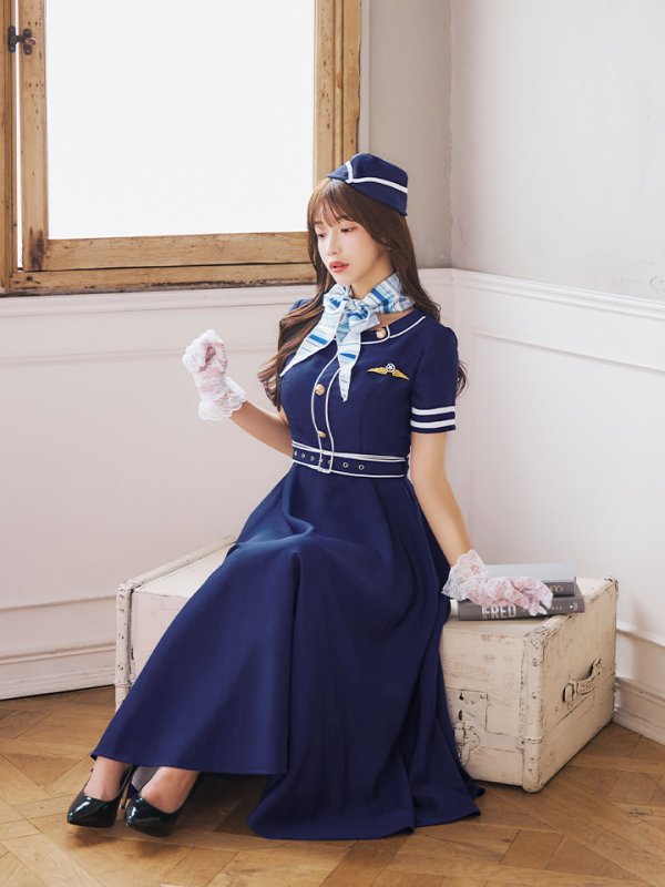 画像9: 【即日発送！】【ハロウィン】CAロングフレアワンピース 【コスプレ5点セット】 【S-XLサイズ/1カラー】[OF01]