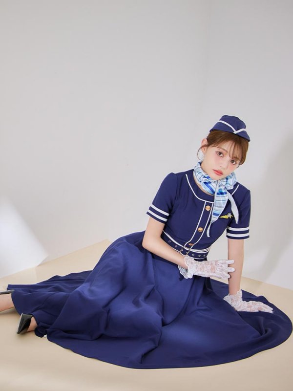 画像12: 【即日発送！】【ハロウィン】CAロングフレアワンピース 【コスプレ5点セット】 【S-XLサイズ/1カラー】[HC03]