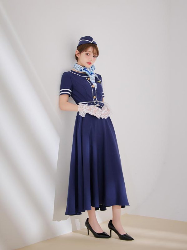 画像13: 【即日発送！】【ハロウィン】CAロングフレアワンピース 【コスプレ5点セット】 【S-XLサイズ/1カラー】[HC03]