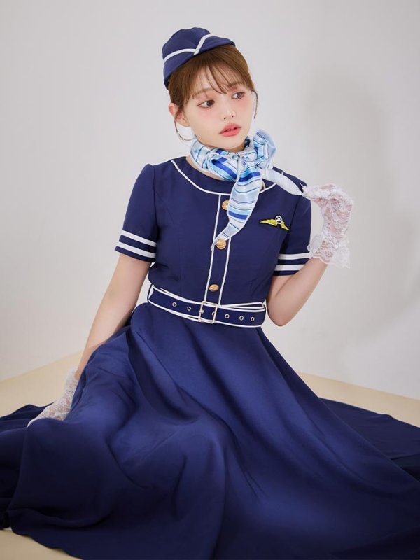 画像5: 【即日発送！】【ハロウィン】CAロングフレアワンピース 【コスプレ5点セット】 【S-XLサイズ/1カラー】[HC03]