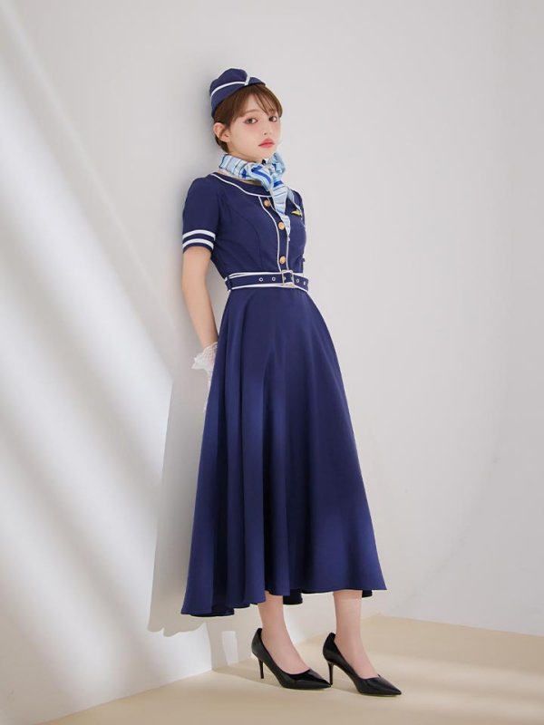 画像7: 【即日発送！】【ハロウィン】CAロングフレアワンピース 【コスプレ5点セット】 【S-XLサイズ/1カラー】[HC03]