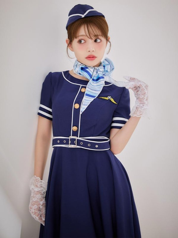 画像8: 【即日発送！】【ハロウィン】CAロングフレアワンピース 【コスプレ5点セット】 【S-XLサイズ/1カラー】[HC03]