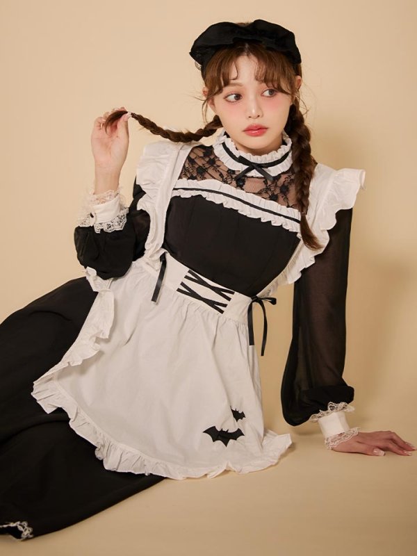 画像1: 【即日発送】【ハロウィン】クラシックメイドロングワンピース【コスプレ3点セット】【S-XLサイズ/1カラー】[OF03]