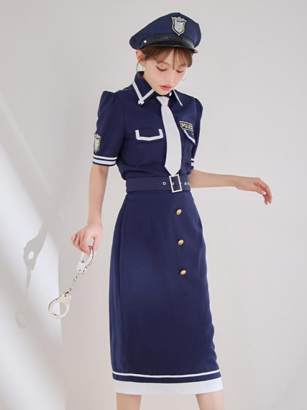 画像3: 【SALE!!】【即日発送！】【ハロウィン】ポリスタイトロング 【コスプレ5点セット】 【S-Lサイズ/1カラー】[HC03-B]