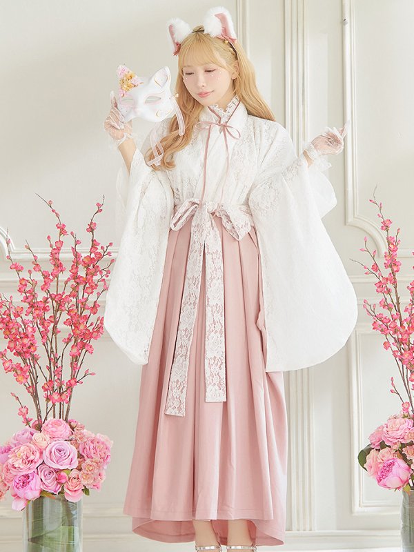 画像3: 【即日発送！】【ハロウィン】猫巫女レース袴 【コスプレ5点セット】 【FREEサイズ/2カラー】[HC03-OMN]