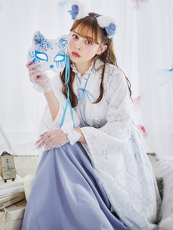 画像1: 【ノベルティ対象】【即日発送！】【ハロウィン】猫巫女レース袴 【コスプレ5点セット】 【FREEサイズ/2カラー】[OF01-OMN]