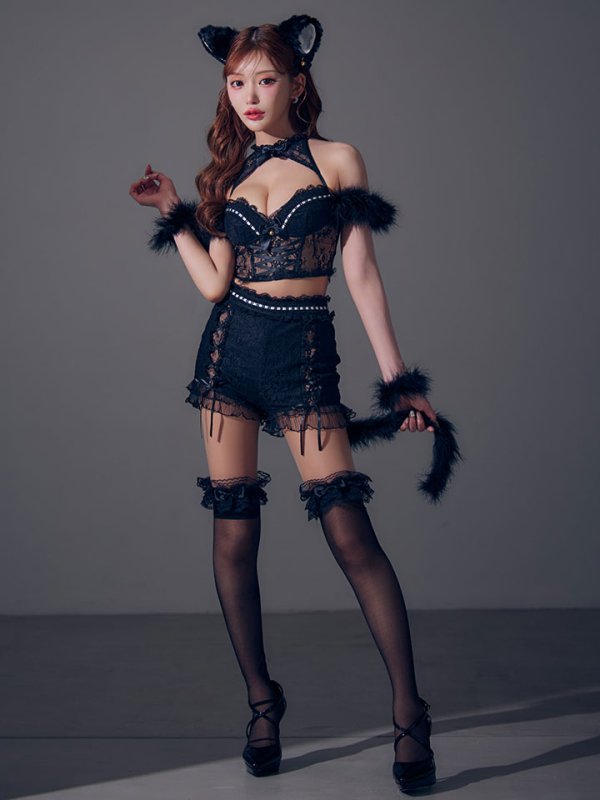 画像4: 【ハロウィン】ファー黒猫セットアップ【コスプレ5点セット】【XS-Mサイズ/1カラー】[HC03]