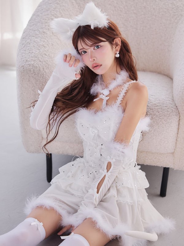 画像1: 【即日発送】【ハロウィン】デコレーションファーキャットドレス【Malymoon/マリームーン】 【コスプレ6点セット】【フリーサイズ/1カラー】[HC03]