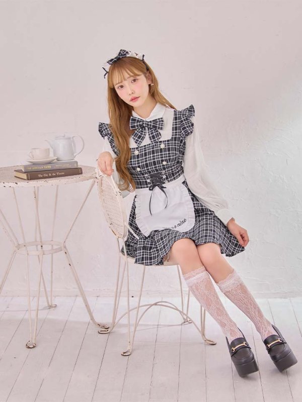 画像12: 【SALE!!】【即日発送！】【ハロウィン】ブラックチェックメイドワンピース 【コスプレ5点セット】[HC03]