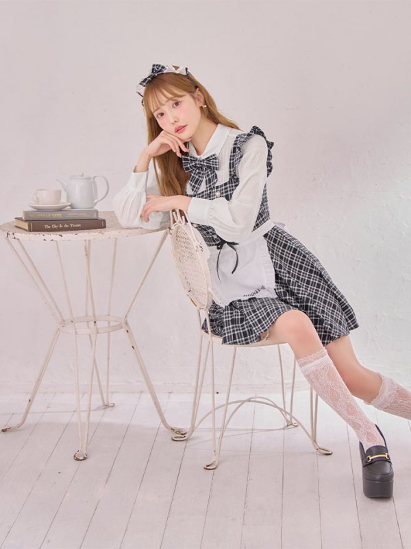 画像5: 【SALE!!】【即日発送！】【ハロウィン】ブラックチェックメイドワンピース 【コスプレ5点セット】[HC03]