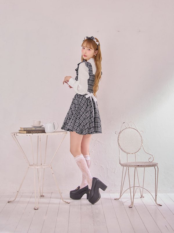 画像7: 【SALE!!】【即日発送！】【ハロウィン】ブラックチェックメイドワンピース 【コスプレ5点セット】[HC03]