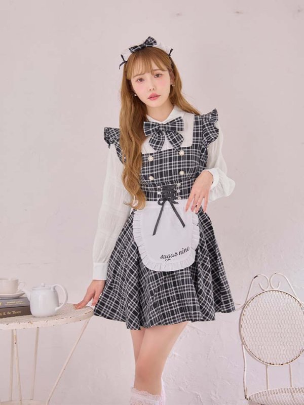 画像9: 【SALE!!】【即日発送！】【ハロウィン】ブラックチェックメイドワンピース 【コスプレ5点セット】[HC03]