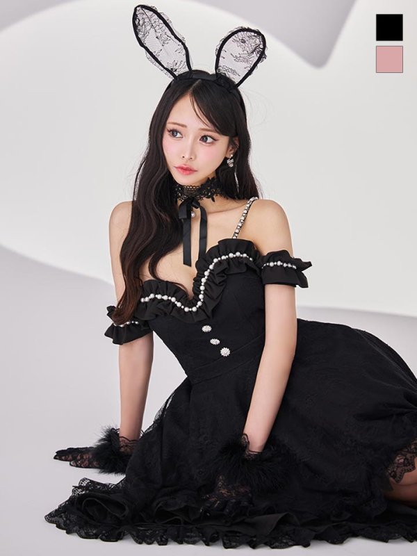画像1: 【即日発送！】【ハロウィン】 バニーショートインロングワンピース 【コスプレ5点セット】【XS-XLサイズ/2カラー】[OF01]