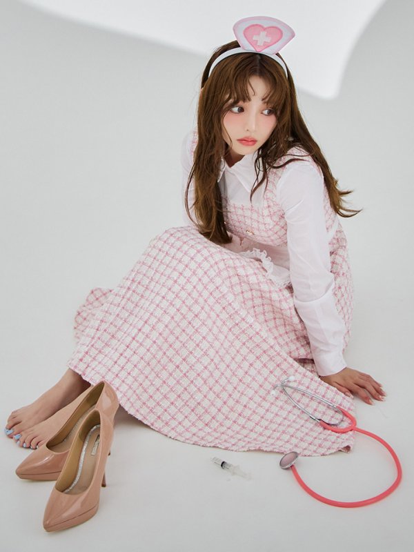 画像1: 【即日発送！】【ハロウィン】ナースツイードロングフレア 【コスプレ3点セット】 【S-XLサイズ/1カラー】(CH02)[OF01]
