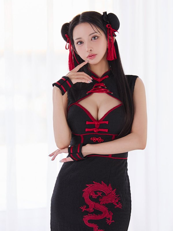 画像7: 【即日発送】【ハロウィン】シャーリングドラゴン刺繍タイトチャイナ【コスプレ4点セット】【XS-Lサイズ/1カラー】[HC03]