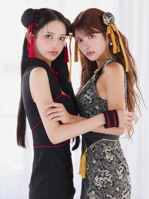 画像9: 【即日発送】【ハロウィン】 アメスリコルセットチャイナ 【コスプレ3点セット】【XS-XLサイズ/1カラー】/ シャーリングドラゴン刺繍タイトチャイナ 【コスプレ4点セット】 【XS-Lサイズ/1カラー】 (SE01YN)[HC03]