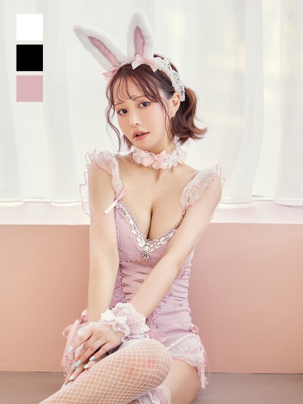 画像2: 【ノベルティ対象】【即日発送】【送料無料！】【ハロウィン】ビジューシアーバニーガール【コスプレ6点セット】【XS-Mサイズ/3カラー】[OF04]